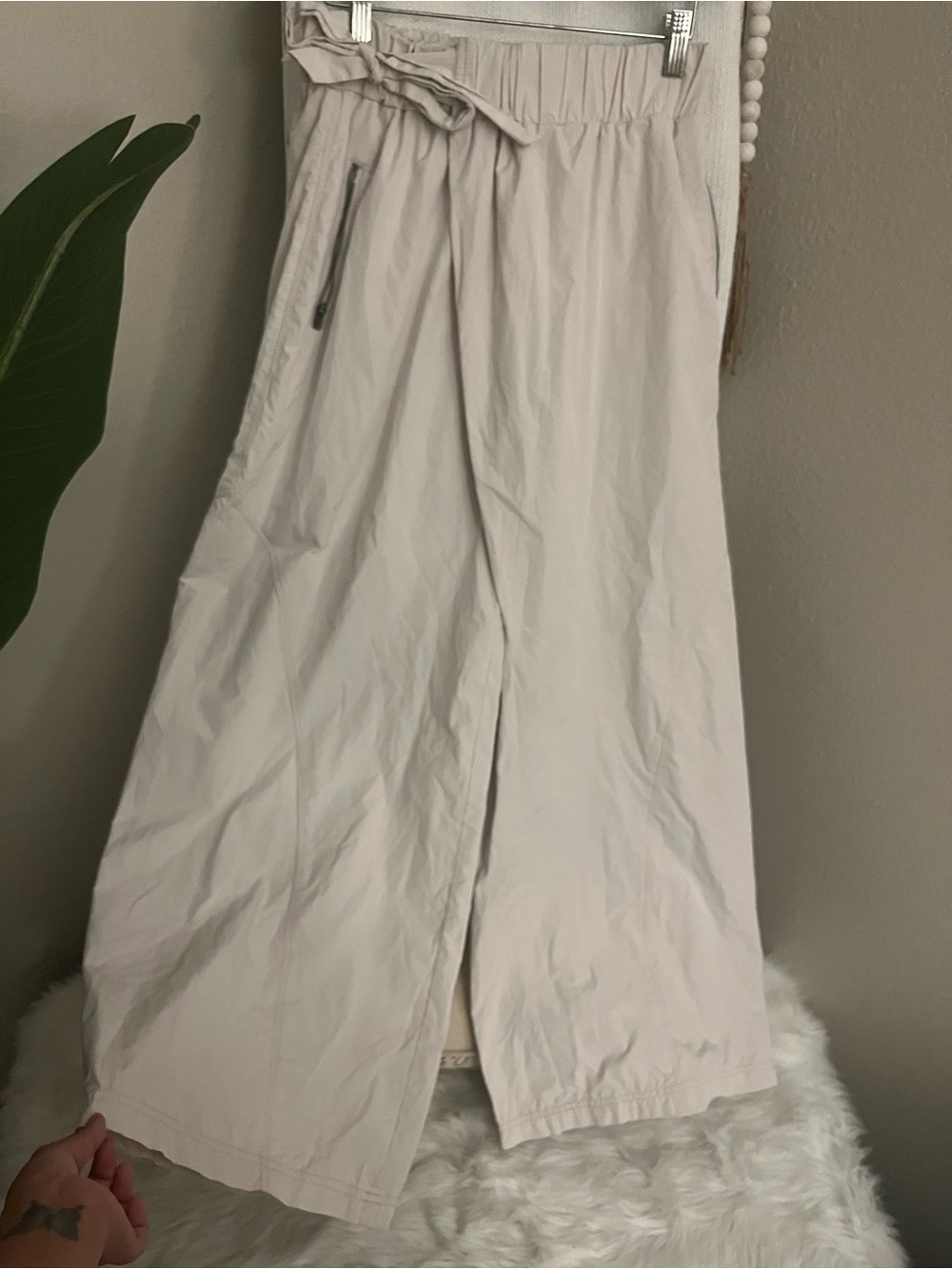 Free People Wide-Leg High Waist fold over Pants in Light Beige
